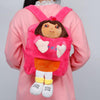 Dora Kids Girls Plush School Backpack | Pink & Black Cartoon Round Zipper School Bag with Side Pocket for Nursery & Preschool