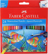 Faber-Castell Premium Watercolour Pencils (Pack of 24 Assorted Shades) – Water-Soluble Sketching Pencils with Ergonomic Triangular Grip, Includes Free Artist Paint Brush for Mixed Media and Fine Art
