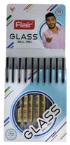 Flair Glass Ball Pen (Black Ink, Pack of 10) – Smooth Flowing Ballpoint Pens with Transparent Barrel