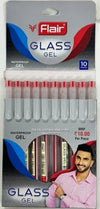 Flair Glass Gel Pen (Red Ink, Pack of 10) – Smooth Flowing Waterproof Gel Pens with Transparent Barrel