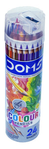 DOMS Super Soft Colour Pencils (Pack of 24 Assorted Shades + 1 Free Gold Pencil + 1 Free Silver Pencil) – 172mm Long Premium Waxy Lead Pencils in a Rigid Cylindrical Storage Tube, Includes 1 Free Sharpener