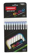 Unomax Glow 2X Liquid Ballpoint Pen (Blue Ink, Pack of 10) – Glow-in-the-Dark Body Pen with Jet Ink Technology