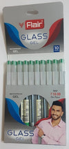 Flair Glass Gel Pen (Green Ink, Pack of 10) – Smooth Flowing Waterproof Gel Pens with Transparent Barrel