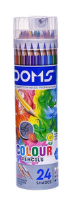 DOMS Super Soft Colour Pencils (Pack of 24 Assorted Shades + 1 Free Gold Pencil + 1 Free Silver Pencil) – 172mm Long Premium Waxy Lead Pencils in a Rigid Cylindrical Storage Tube, Includes 1 Free Sharpener