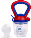 Mee Mee Premium Baby Fruit Nibbler and Fresh Food Feeder Combo Pack – Includes 1 Red/Blue Easy-Grip Teething Ring & 1 Extra Replacement Silicone Mesh