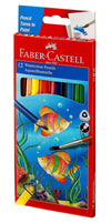 Faber-Castell Premium Watercolour Pencils (Pack of 12 Assorted Shades) – Water-Soluble Drawing Pencils with Ergonomic Triangular Grip, Includes Free Artist Paint Brush for Fine Art and Illustration