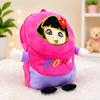 Dora Kids Girls Plush School Backpack | Pink & Black Cartoon Round Zipper School Bag with Side Pocket for Nursery & Preschool