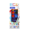 DOMS Aqua Colour Cakes (Pack of 12 Assorted Brilliant Shades) – Premium Student Grade Water Color Palette with Wide 30mm Cakes, Includes 1 Free Painting Brush