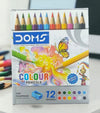 DOMS Colour Pencils (Pack of 12 Assorted Brilliant Shades) – Premium Smooth-Glide Drawing Pencils for School Students & Hobbyists, Includes 1 Free Sharpener