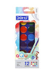 Doms 12 Shades 30mm Water Colour Cakes | Easy To Use Palette Lid