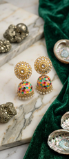 Traditional Multicolor Meenakari Jhumka & Crystal Bow Studs Earring Set | Indo-Western Chic Jewelry Combo