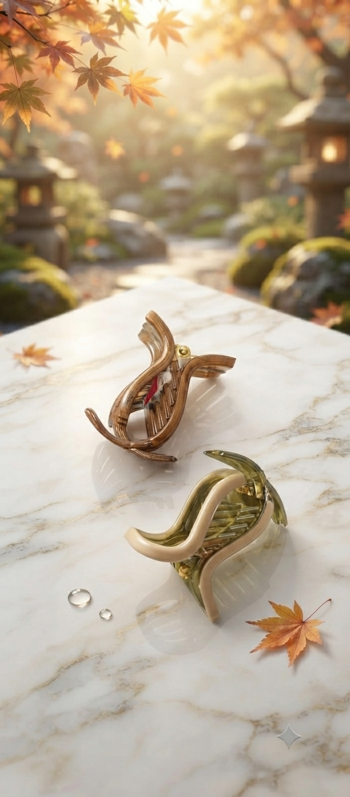 Premium Ergonomic Tulip Fish-Tail Hair Claw Clip Combo Set – Featuring 1 Tortoiseshell Amber Gloss Clamp & 1 Minimalist Olive-Cream Dual-Tone Grip (2-Piece Styling Pack)