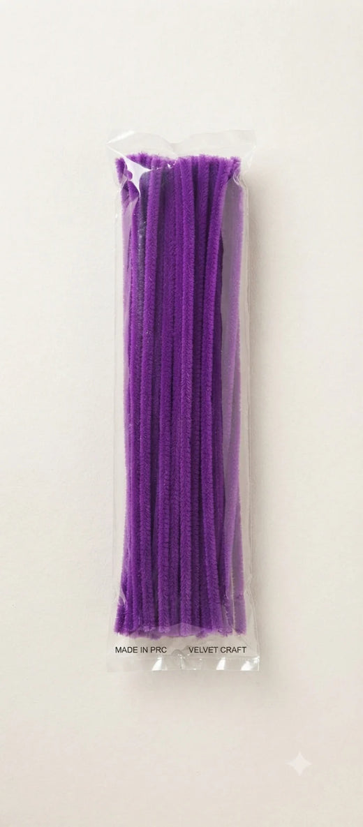 Premium Velvet Craft Pipe Cleaners – High-Density Flexible Fuzzy Chenille Stems for DIY Art Projects, School Modelling, and Creative Hobby Crafts (Deep Purple Pack)