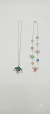 Charming Dual-Style Fashion Necklace Set – Featuring 1 Traditional Teal Enamel Leaf Pendant with Pearl Drops & 1 Pastel Candy Bead Aesthetic Chain (2-Piece Jewelry Combo)