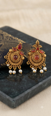 Premium Traditional & Festive Earring Combo Set – Featuring 1 Pair of Modern Gold-Plated Multi-Chain Tassels & 1 Pair of Antique Temple-Style Drop Jhumkas with Pearl Fringe (2-Pair Jewelry Pack)
