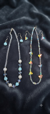 Boutique Ocean Breeze & Iridescent Aurora Heart Beaded Jewelry Set Combo – Featuring 2 Distinct Necklaces with Matching Hook Earrings (4-Piece Fashion Pack)