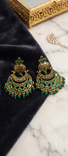 Traditional Antique Gold-Plated Statement Earring  2-Pair Combo for Women – Matching Magenta Pink & Emerald Green Floral Mandala Drop Earrings | EdumartPlus