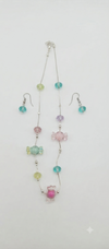 Whimsical Pastel Candy Bead Statement Necklace with Matching Teal Drop Earrings Set – Playful Sweet-Treat Aesthetic Fashion Jewelry Combo