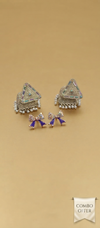 EdumartPlus Fusion Earring Combo Offer (Pack of 2 Pairs) – Bohemian Oxidized Silver Triangular Drop Jhumkas & Playful Purple Rhinestone Bow Studs