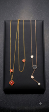 Gold Red Clover & Rose Gold Heart Layering Necklace Combo Set | 2-Piece Mixed Metal Pendant Set | Edumart Plus