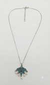 Charming Dual-Style Fashion Necklace Set – Featuring 1 Traditional Teal Enamel Leaf Pendant with Pearl Drops & 1 Pastel Candy Bead Aesthetic Chain (2-Piece Jewelry Combo)