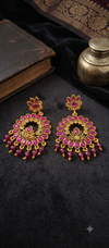 Traditional Antique Gold-Plated Statement Earring  2-Pair Combo for Women – Matching Magenta Pink & Emerald Green Floral Mandala Drop Earrings | EdumartPlus