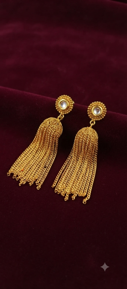 Premium Gold-Plated Multi-Chain Cascading Tassel Drop Earrings – Elegant Festive, Bridal & Cocktail Statement Jewelry (1 Pair)