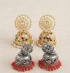 Traditional Statement Jhumka Earring Combo for Women (Pack of 2 Pairs) – Vibrant Multi-Color Meenakari Kundan Domes & Festive Oxidized Silver Tribal Elephant Bell Drops Edumartplus