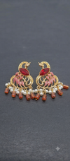 EdumartPlus Traditional Gold-Plated Statement Earring Combo for Women (Pack of 2 Pairs) – Royal Emerald Green Hollow Hoop Chandbalis & Festive Ruby Red Peacock Drop Earrings