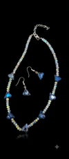 EdumartPlus Holographic Iridescent Crystal Beaded Butterfly Necklace & Matching Earring Combo Pack for Women & Girls (Set of 2 Complete Jewelry Sets – Sapphire Blue & Unicorn Rainbow Variants)