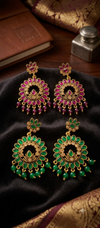 Traditional Antique Gold-Plated Statement Earring  2-Pair Combo for Women – Matching Magenta Pink & Emerald Green Floral Mandala Drop Earrings | EdumartPlus