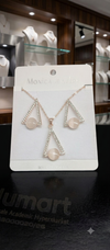 Geometric Rose Gold Jewelry Set - Interlocking Hoop & Triangle Pendant Necklace with Earring Combo