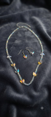 Boutique Ocean Breeze & Iridescent Aurora Heart Beaded Jewelry Set Combo – Featuring 2 Distinct Necklaces with Matching Hook Earrings (4-Piece Fashion Pack)