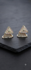 EdumartPlus Fusion Earring Combo Offer (Pack of 2 Pairs) – Bohemian Oxidized Silver Triangular Drop Jhumkas & Playful Purple Rhinestone Bow Studs