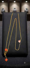 Gold Red Clover & Rose Gold Heart Layering Necklace Combo Set | 2-Piece Mixed Metal Pendant Set | Edumart Plus