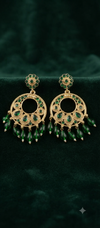 EdumartPlus Traditional Gold-Plated Statement Earring Combo for Women (Pack of 2 Pairs) – Royal Emerald Green Hollow Hoop Chandbalis & Festive Ruby Red Peacock Drop Earrings