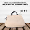 WORLDONE Premium Eco-Friendly Jute Office Bag & Padded Laptop Sleeve – Sustainable Natural Weave Executive Briefcase Handbag with Dual Reinforced Soft Carry Handles & Heavy-Duty Zip Closure (Set of 1)