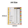 WORLDONE DV121 Premium A4 Alphabetical A-Z Index Dividers – 11-Hole Universal Punch Multi-Color Polypropylene Page Separator Set with Customizable Front Index Sheet (1 Full Pack)