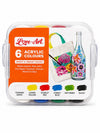 Love-Art Acrylic Colours Set – Non-Toxic, Water-Based Multi-Surface Paint Kit with 6 Bright & Vibrant Shades (Individual Jars inside Snap-Lock Protective Travel Case)