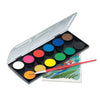 Faber-Castell Premium Watercolour Cakes (Pack of 12 Opaque Vibrant Colours) – Student Gouache Painting Palette for Kids, Includes 1 Free Paint Brush and Integrated Mixing Lid
