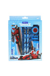 DOMS Speedz Stationery Kit with Metal Pencil Box, Graphite Pencils, Wax Crayons, Wheel Eraser, Sharpener, and Ruler