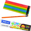 DOMS Neon Eraser Tipped Super Dark HB/2 Graphite Pencils (Pack of 10) - Vibrant Neon Barrels