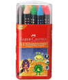 Faber-Castell Premium Triangular Wax Crayons (Pack of 15 Assorted Shades) – Ergonomic Non-Slip Grip Dots, Extra Smooth Laydown, Includes 4 Fluoro Colours and Sturdy Storage Case