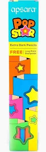 Apsara Pop Star Extra Dark Pencils (Pack of 10) - Free Long Point Sharpener Included