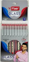 Flair Glass Gel Pen (Red Ink, Pack of 10) – Smooth Flowing Waterproof Gel Pens with Transparent Barrel