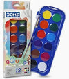 DOMS Aqua Colour Cakes (Pack of 12 Assorted Brilliant Shades) – 30mm Large Opaque Paint Pans Housed in a Rigid Interlocking Palette Case, Includes 1 Free Painting Brush